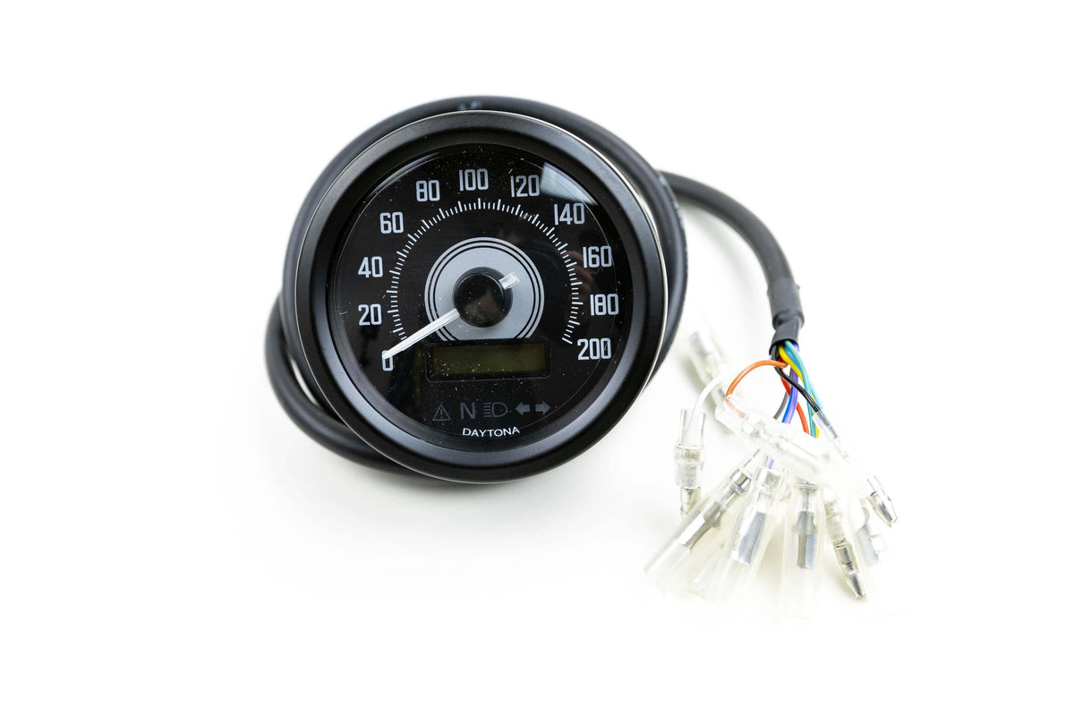 Daytona Velona 60 speedometer 200 km/h, black
