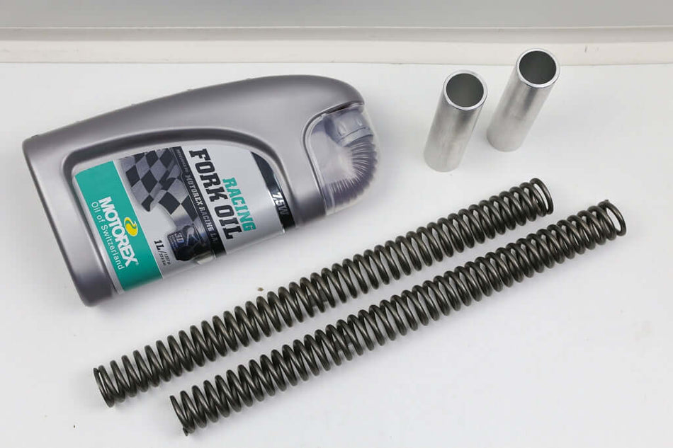 BMW Twinshock fork spring kit 36mm with OTEVA 70 springs, fork oil, and spacer sleeves for motorcycle