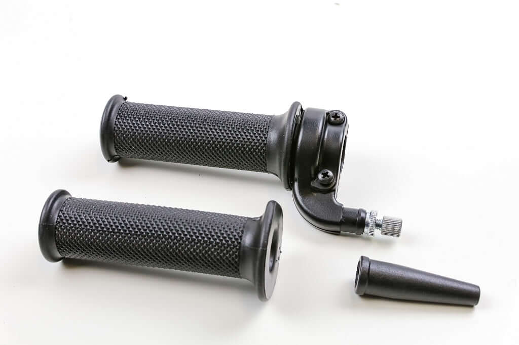 Motorcycle throttle grip with adjuster for a single cable