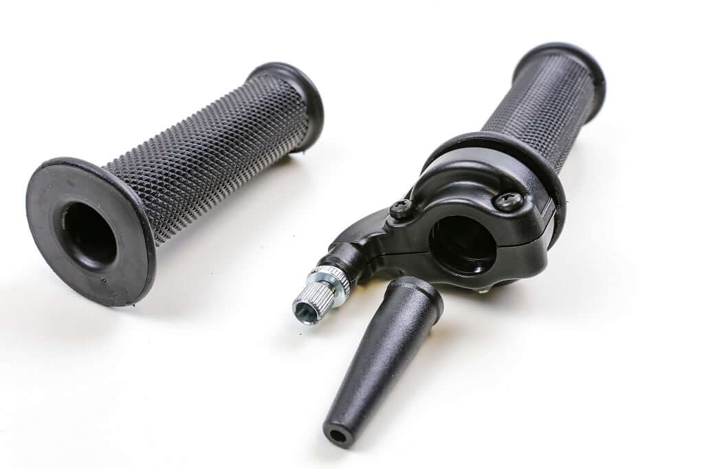 Motorcycle throttle grip with adjuster for a single cable