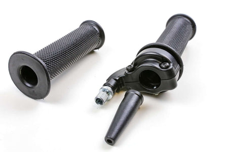 Motorcycle throttle grip with adjuster for a single cable