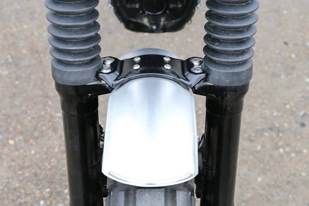 BMW R nineT aluminum front fender, mounts under fork stabilizer, length 380mm, width 114mm